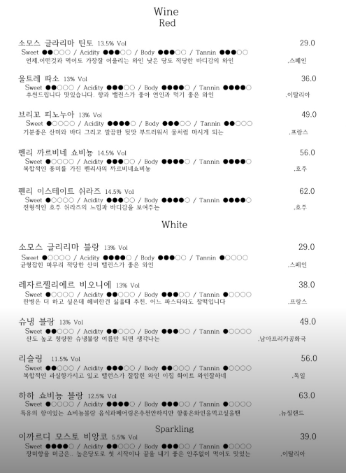주류 메뉴판