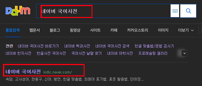 네이버 국어사전 검색