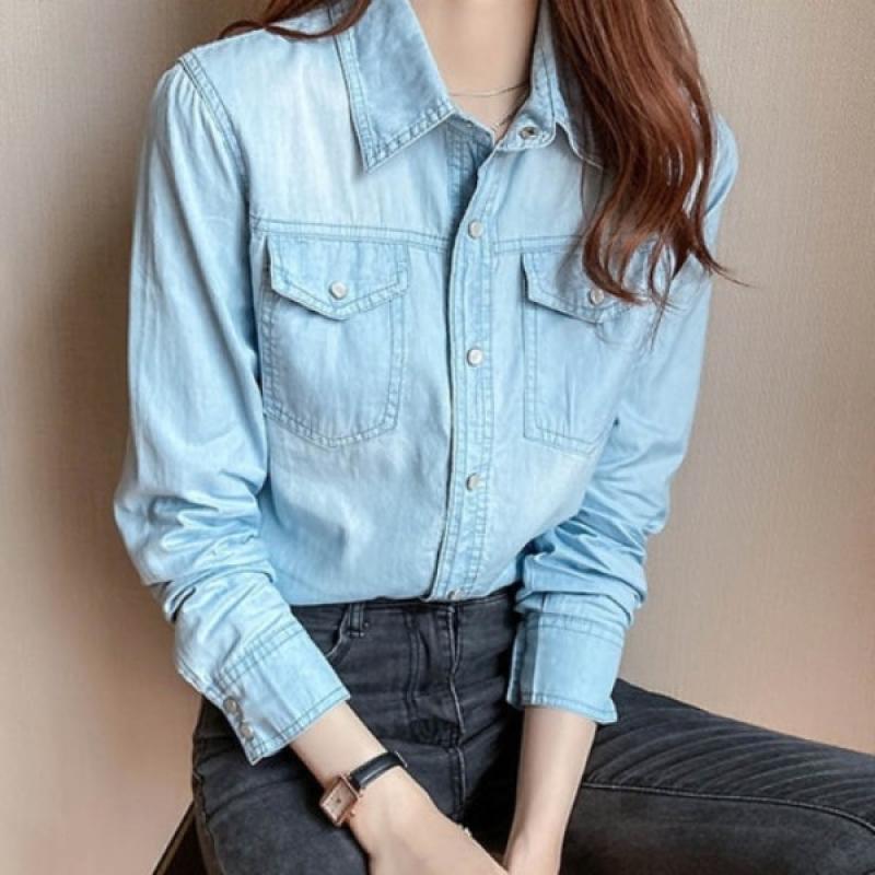 여자데님셔츠 청남방블라우스 봄여름가을 얇은 진연청