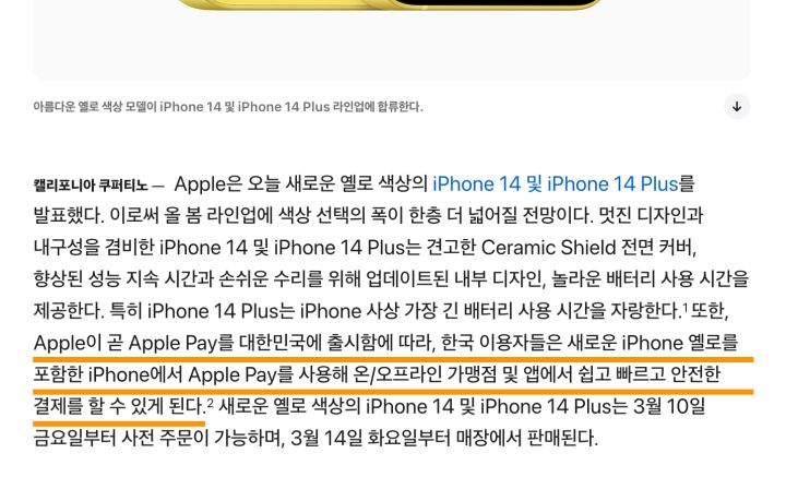 애플페이 출시 언급