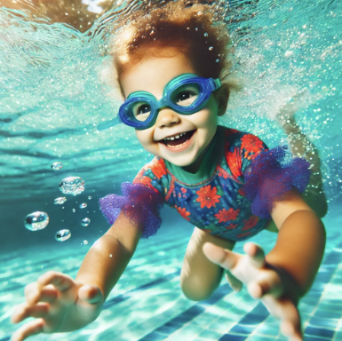 어린아이가 수영을 하고 있는 모습