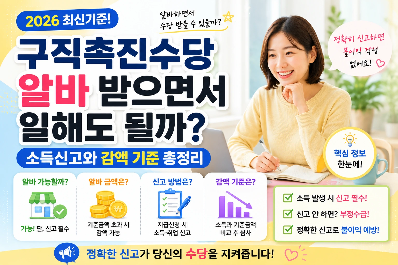 구직촉진수당 알바 받으면서 일해도 될까? 소득신고와 감액 기준 총정리(2026)