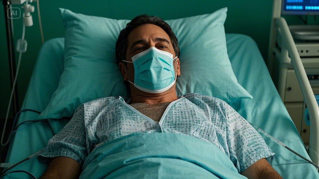 A man is in hospital.