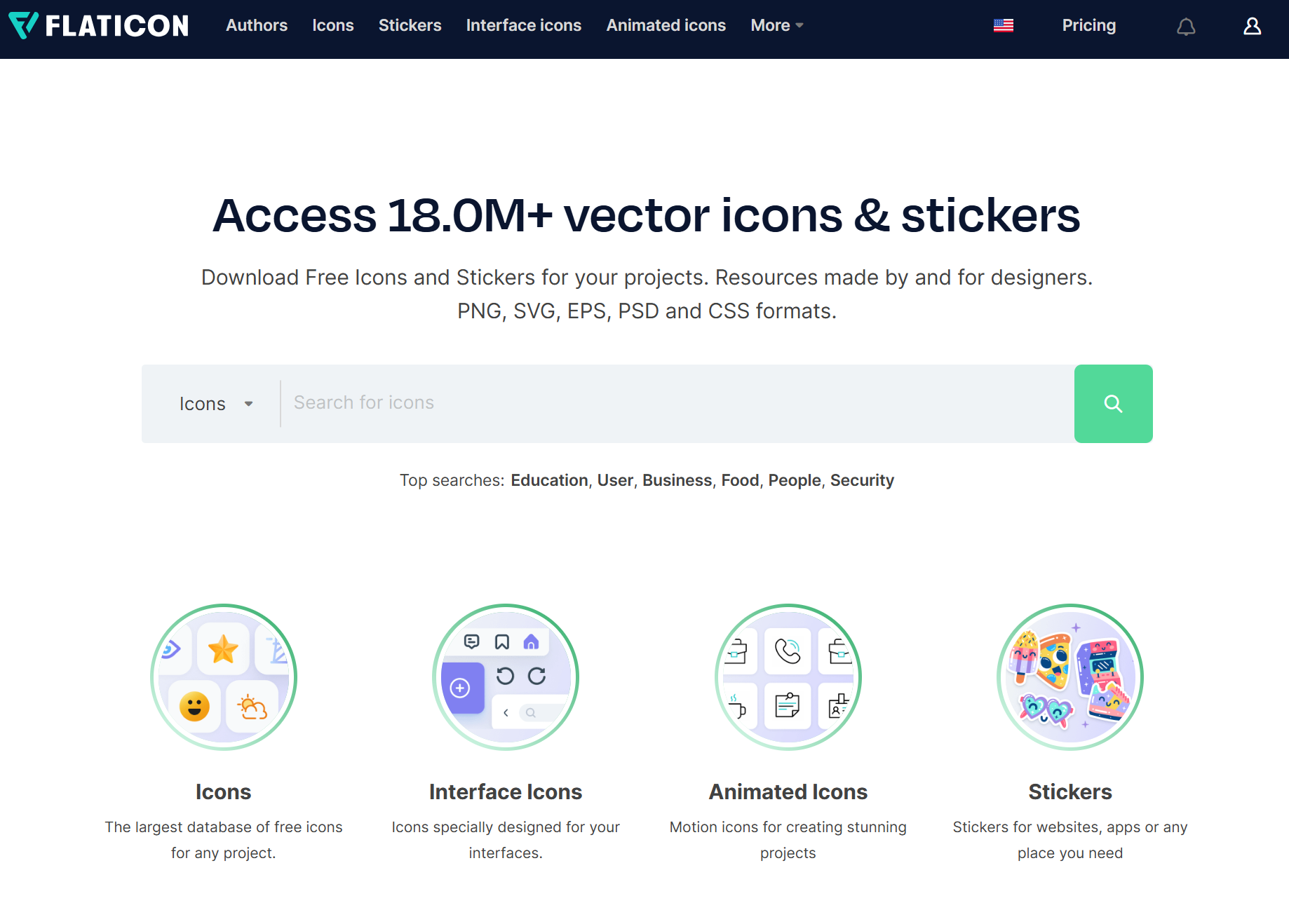 Flaticon (플래티콘) 웹사이트 화면