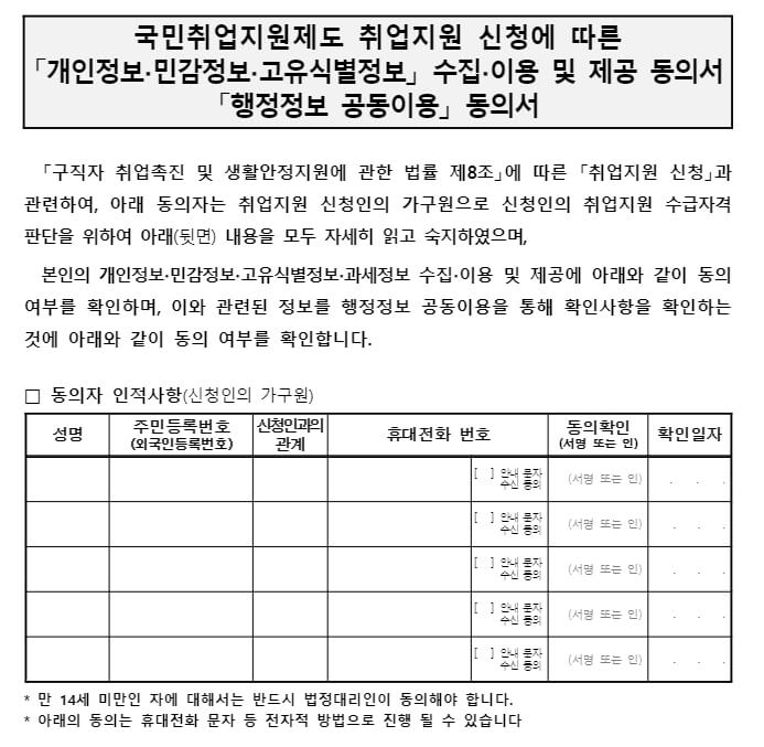 개인정보 활용 동의서