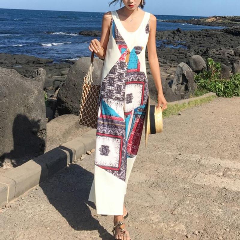 무드무드 에스닉 나염블록 점프수트