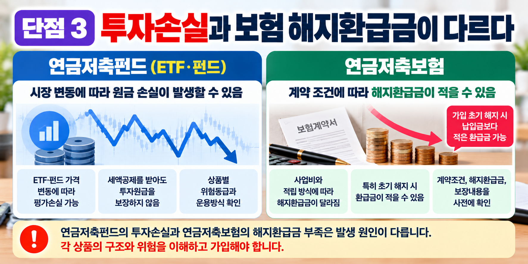 연금저축펀드 투자손실과 연금저축보험 해지환급금 차이