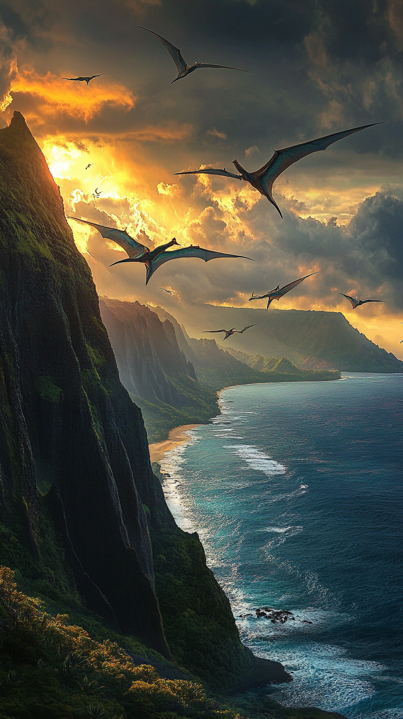 카우아이섬에서 날라다니는 익룡 가상 사진