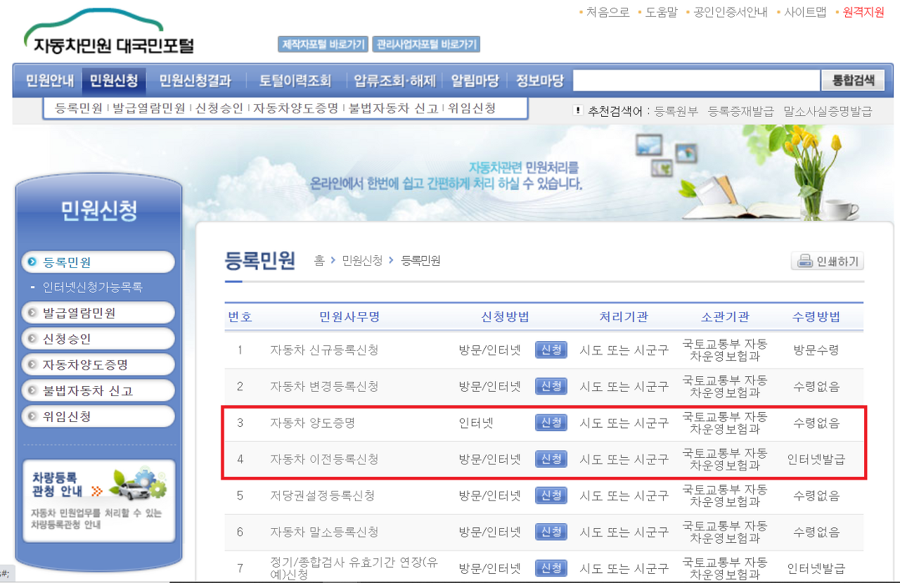 자동차민원 대국민 포털 온라인
