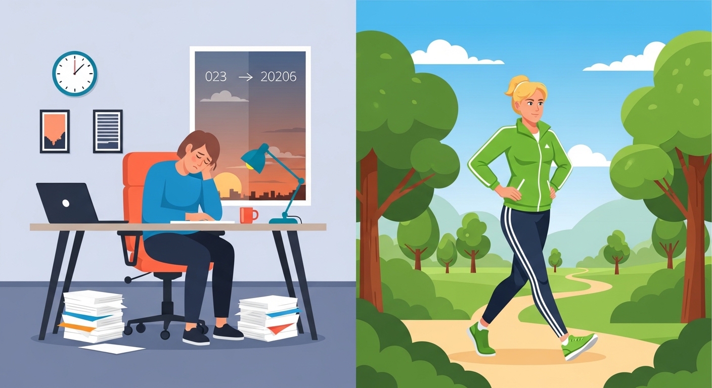 운동 부족과 활동적인 생활을 비교한 건강 이미지