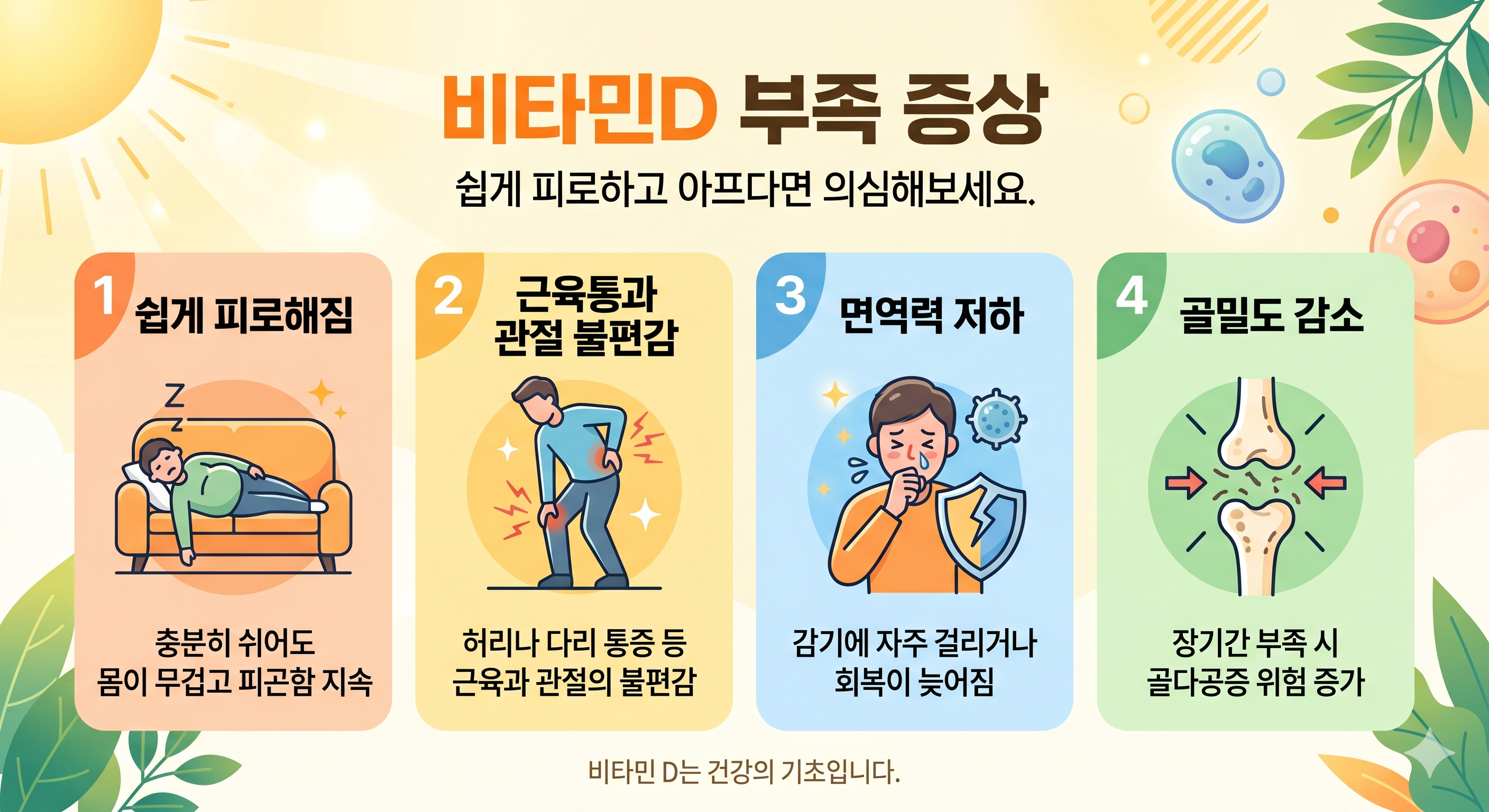 만성피로, 감기, 골감소증 비타민D 부족증상