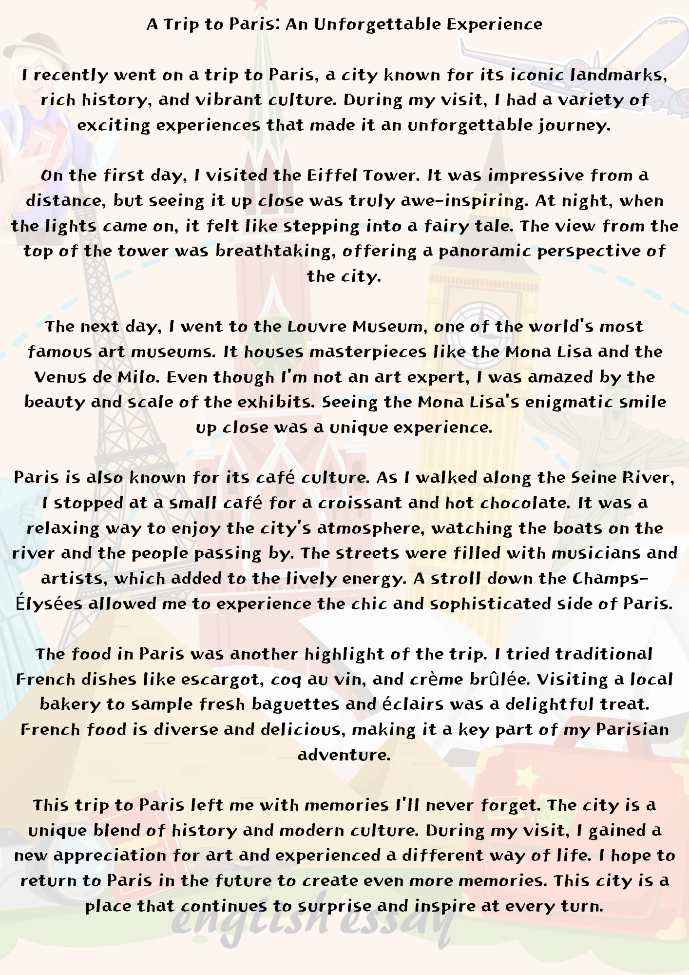 A Trip to Paris: An Unforgettable Experience 파리 여행: 잊을 수 없는 경험