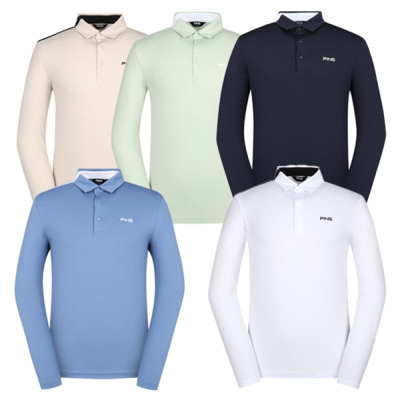 핑 골프 남성 배색 카라 긴팔 티셔츠 112B1TO902