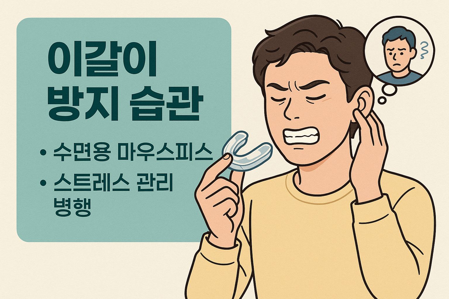 이갈이 방지 습관: 수면용 마우스피스, 스트레스 관리 병행