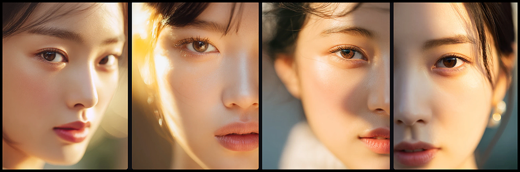 배경이 크리미하게 흐려지고 눈 초점만 선명한 얕은 심도의 인물 클로즈업_Midjourney