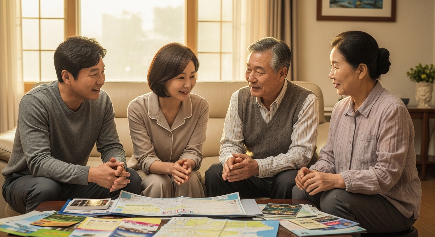 부모님 여행 일정을 구성하는 장면