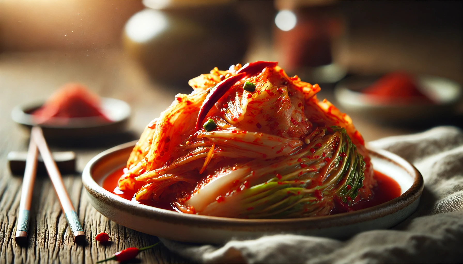 신선한 김치가 담긴 접시