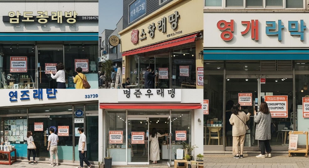 지역 상점 입구에 &lsquo;소비쿠폰 사용 가능&rsquo; 스티커