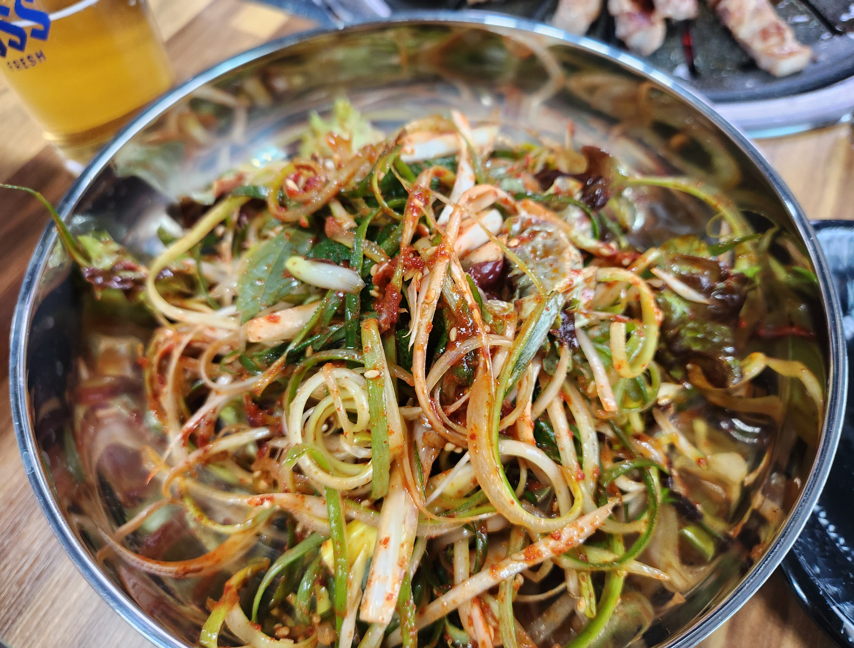 용인 처인구 정육식당 위고바베큐 기본 반찬 푸짐한 파채