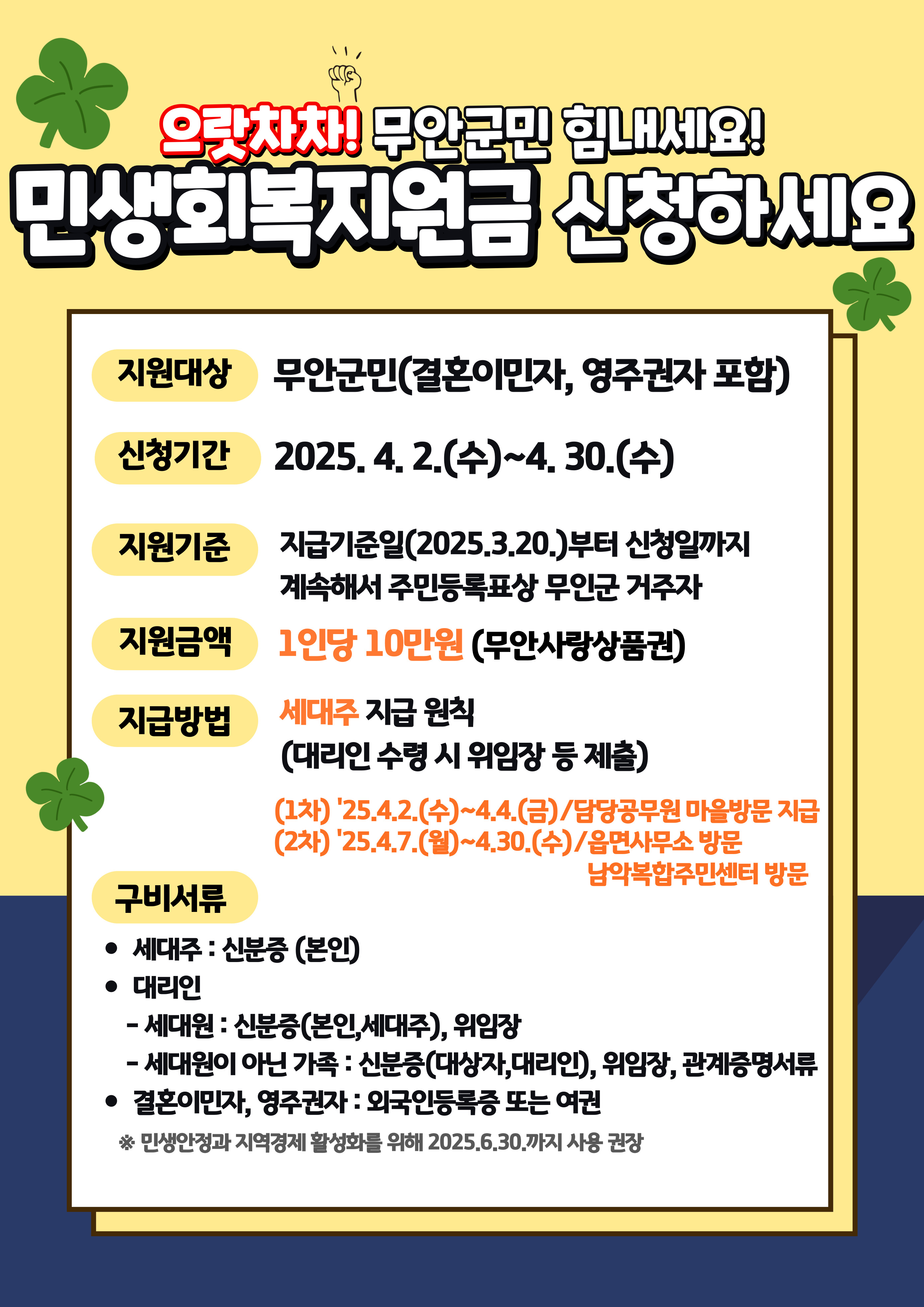 무안 민생회복 지원금 신청 포스터