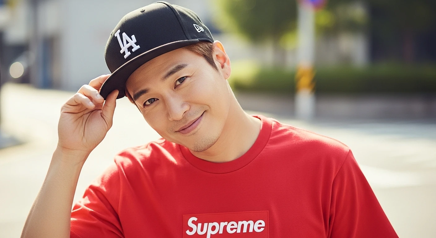 스냅백을-쓰고-빨간색-슈프림-티를-입고-익살스런-표정을-짓고-있는-남자-영포티를-표현한-AI이미지