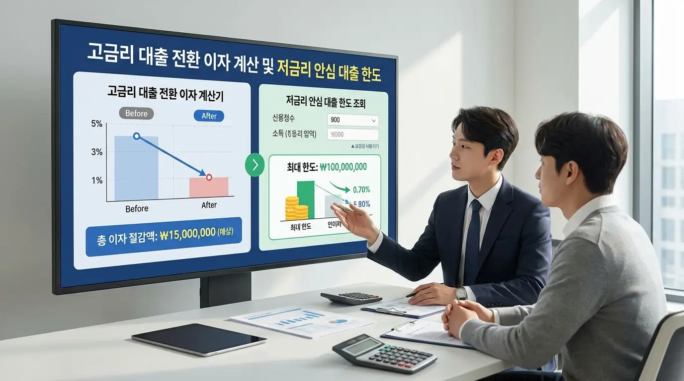 고금리 대출 전환 이자 계산 및 저금리 안심 대출 한도