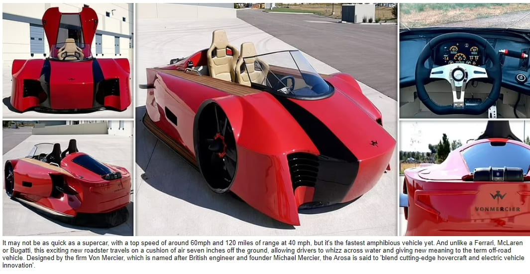 세계 최초 수륙양용 호보크래프트 자동차 공개 VIDEO: World's first luxury sports hovercraft due to go on sale in 2022
