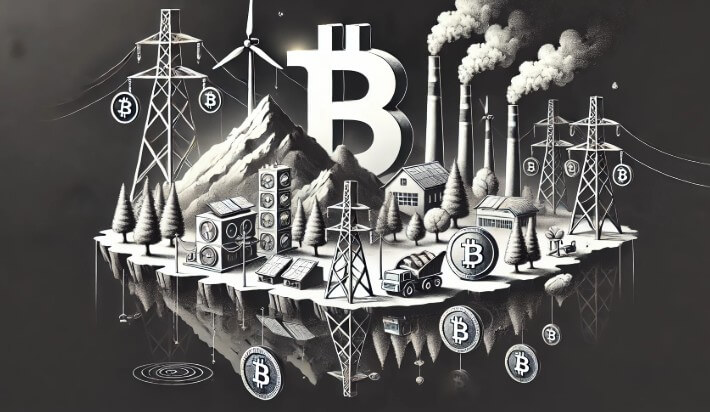 비트코인과 환경오염이라는 주제로 비트코인 채굴장을 흑백 명암을 주어 그린 그림입니다.