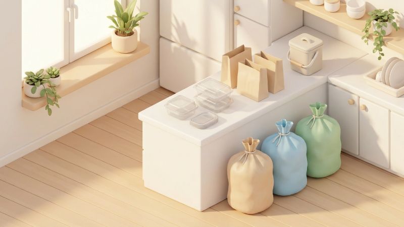 배달 음식 분리수거 방법을 보여주는 주방