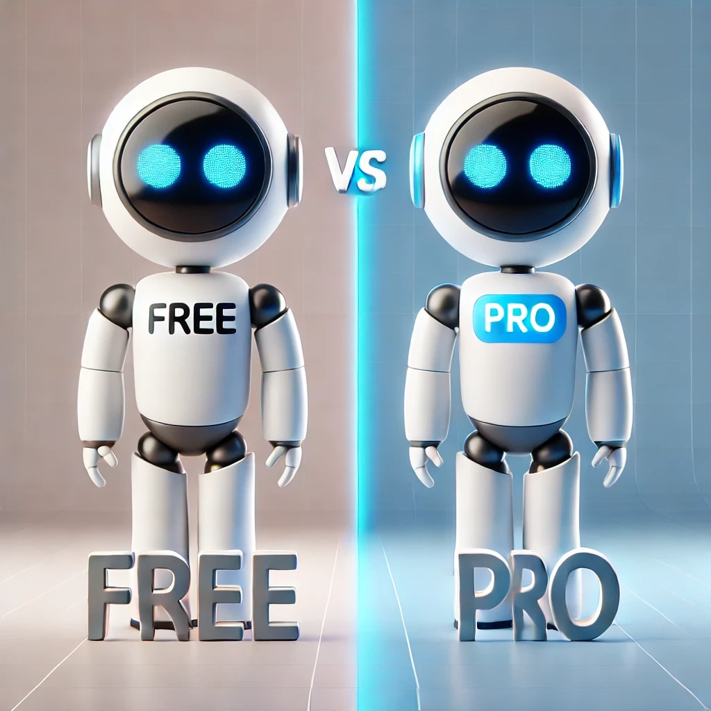 기능이 단순한 AI와 고급스러운 프로 AI가 나란히 있는 3D 일러스트