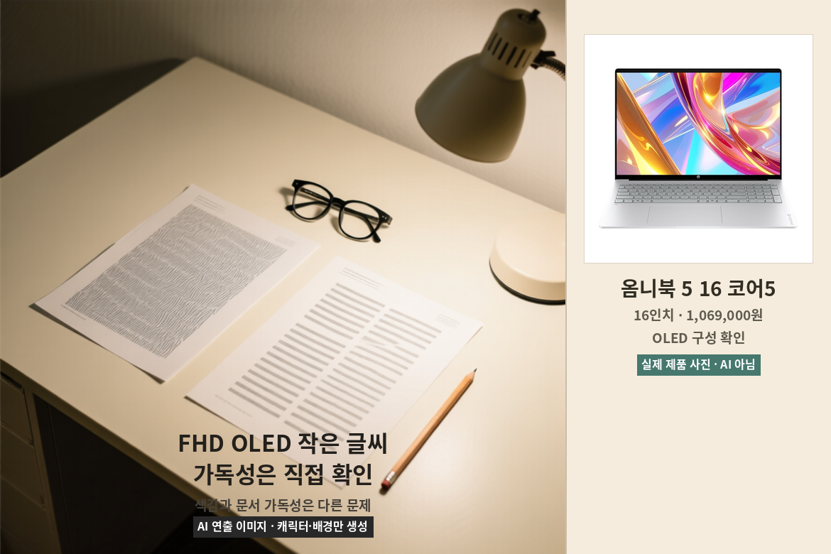 HP 옴니북 5 OLED 화면의 작은 글씨 가독성을 설명한 이미지