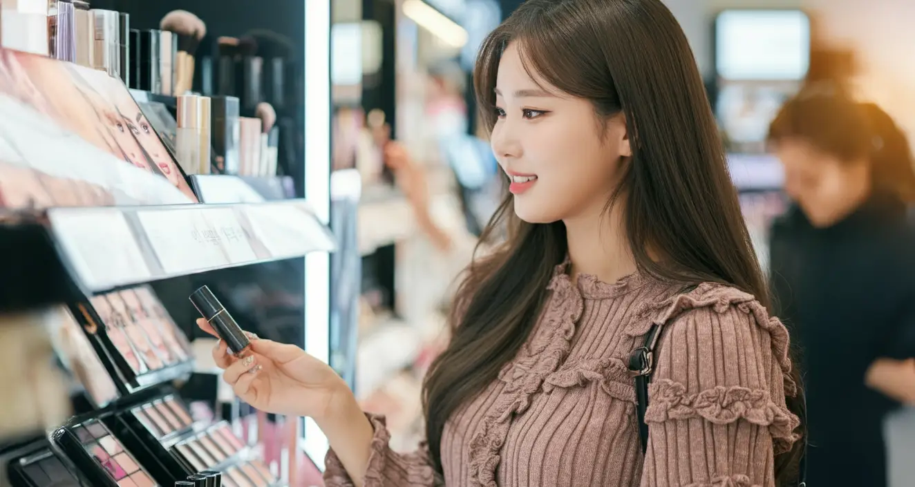 화장품 쇼핑을 하는 여성