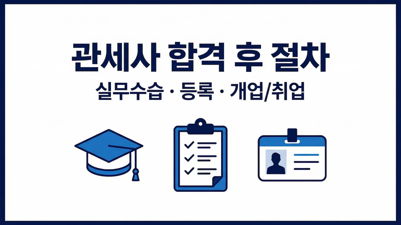 관세사 합격 후 절차를 실무수습·등록·개업/취업 단계로 정리한 대표 이미지