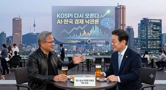 젠슨황 이재명 대통령이 마주안자있는 모습 입니다.