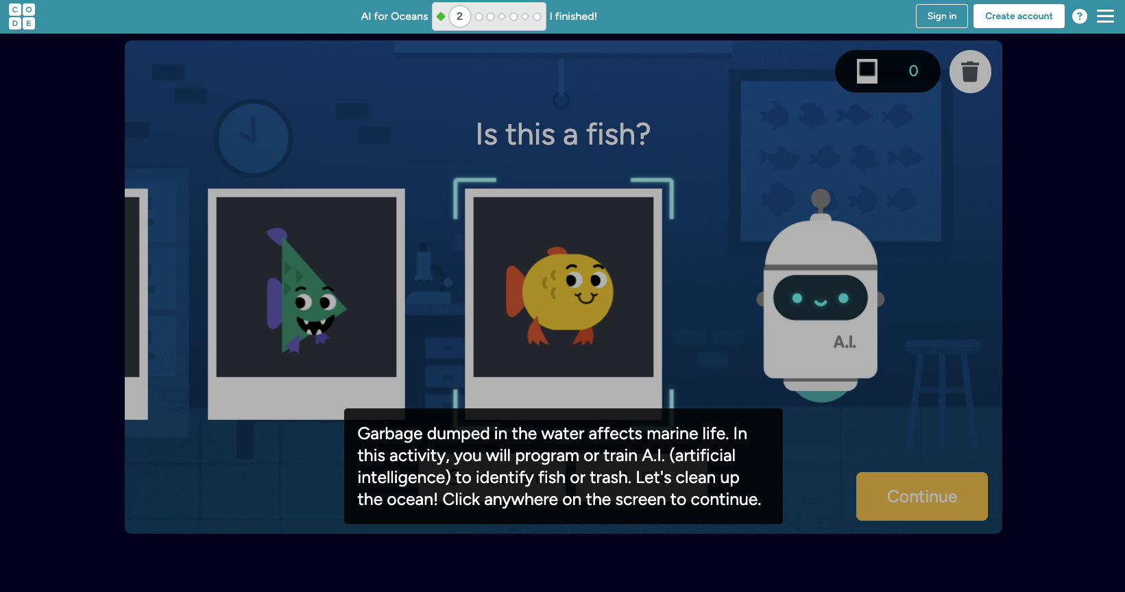 AI for Oceans 학습 하는 화면