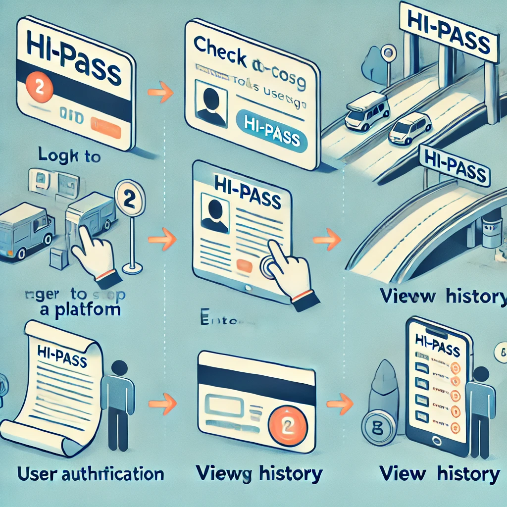 하이패스 사용내역 조회 절차를 나타내는 단계별 인포그래픽