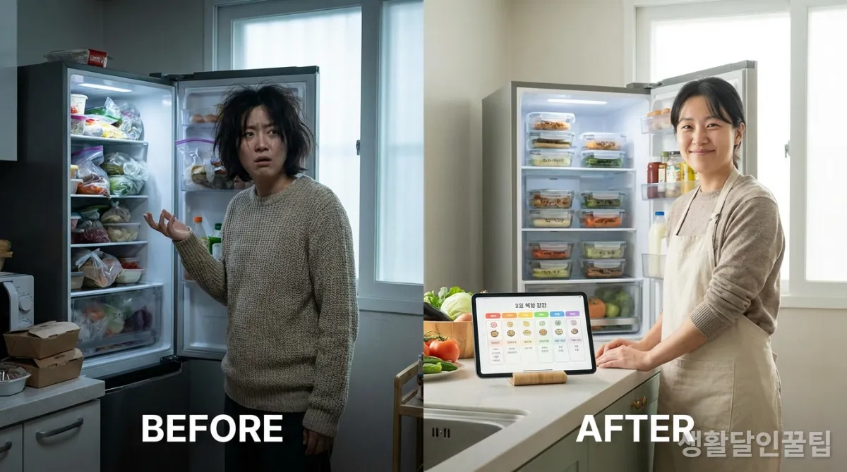 챗GPT로 식단표 작성 후 깔끔하게 정리된 냉장고와 식사 준비
