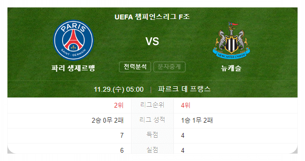 파리 생제르맹 경기중계