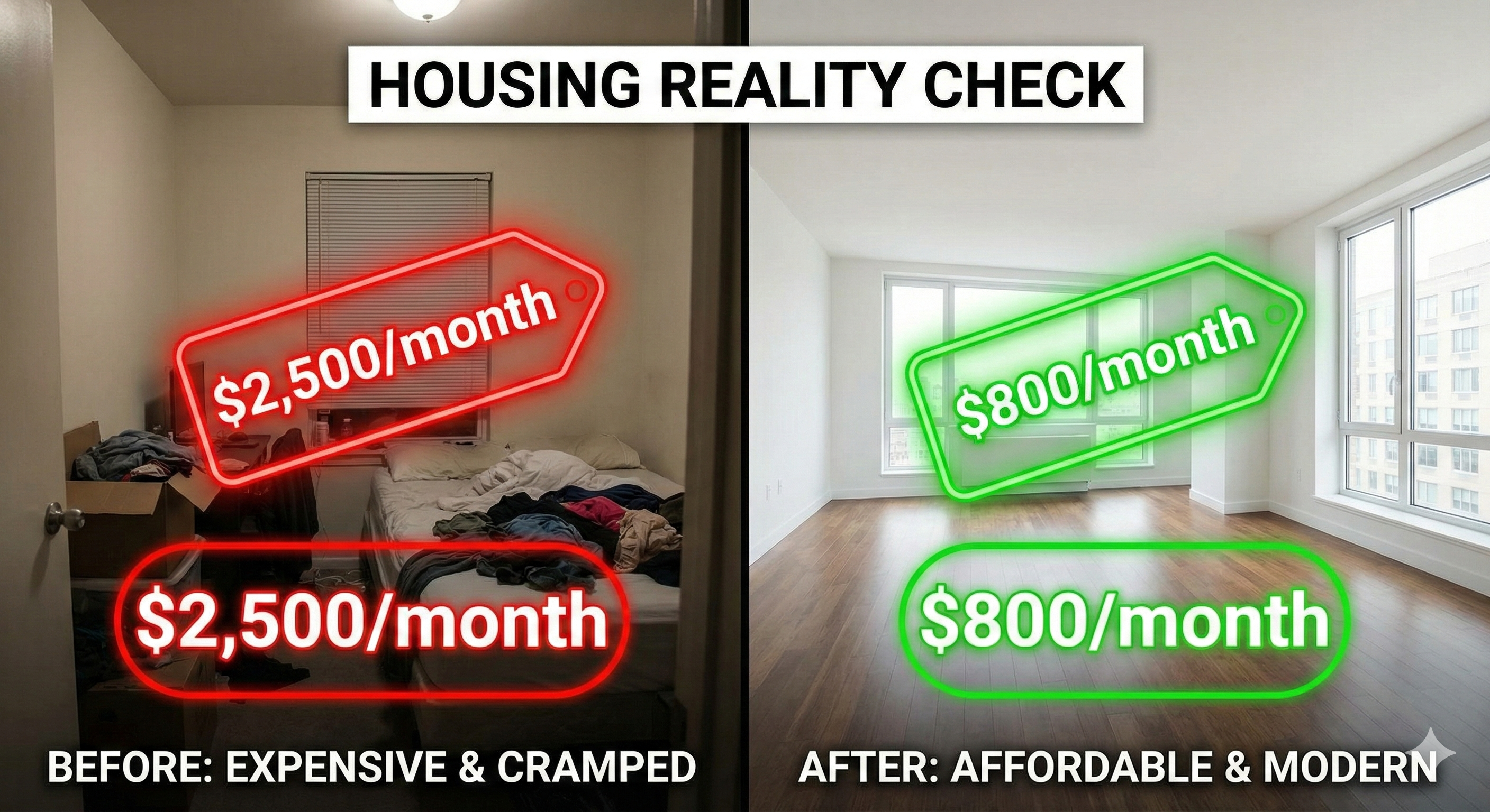 어둡고 비싼 월세방과 밝고 저렴한 LH 임대 아파트의 극적인 비교