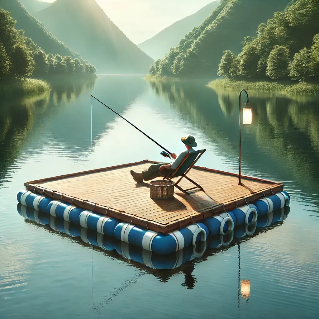 좌대 낚시터에서 여유롭게 낚시를 즐기는 모습