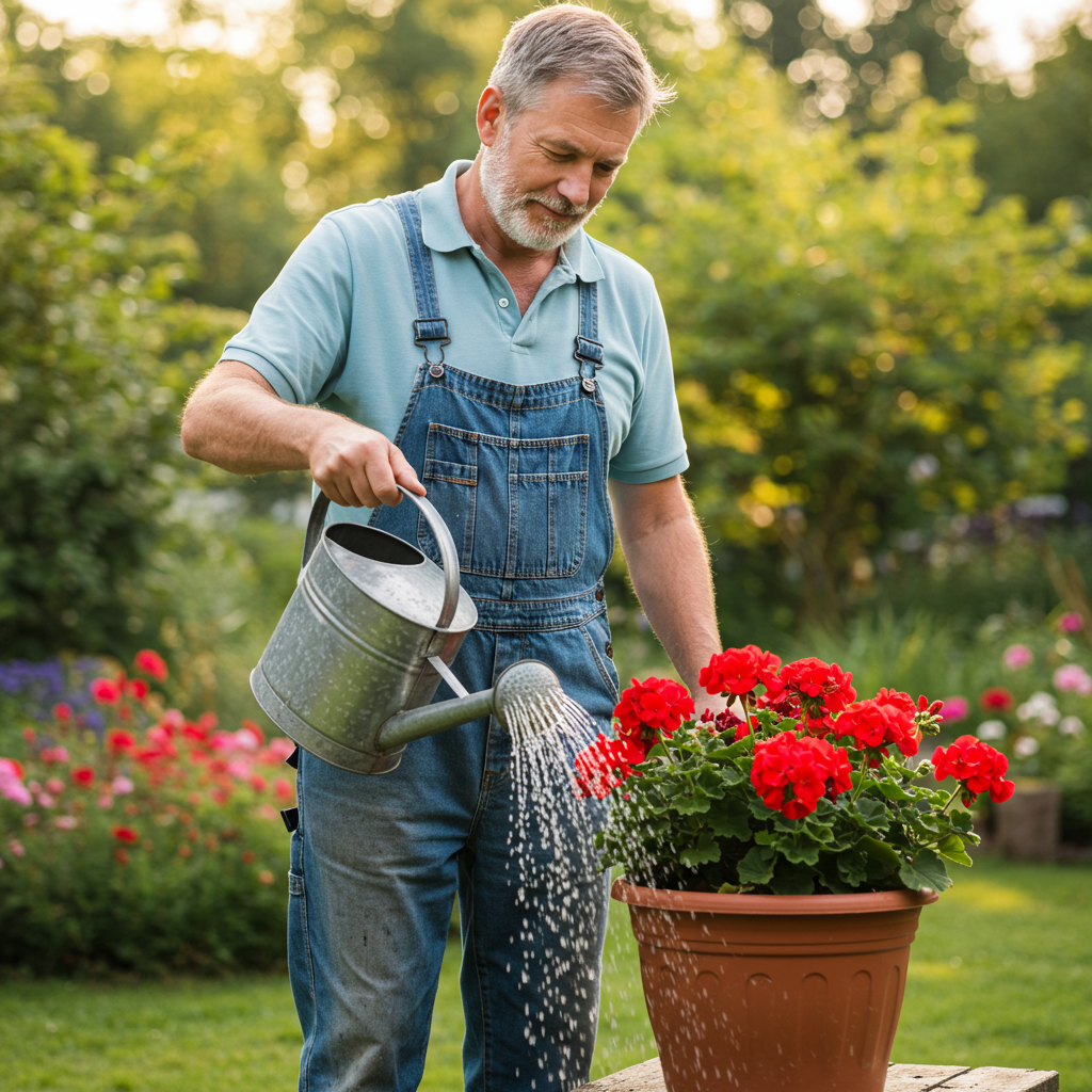 식물을 돌보고 있는 정원사