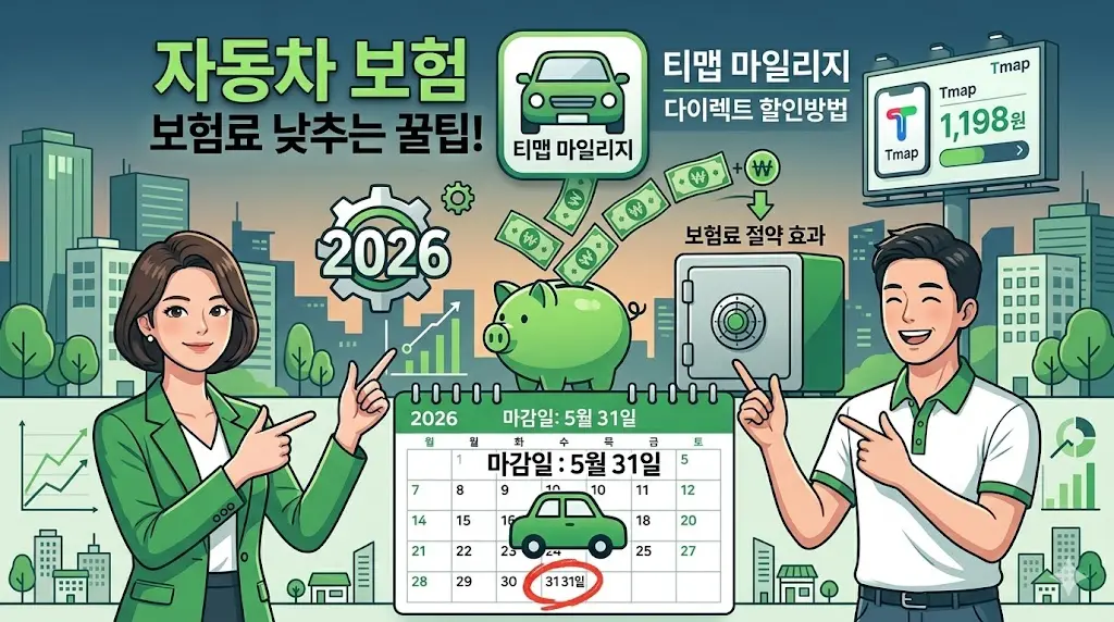 자동차 보험 보험료 낮추는 꿀팁 티맵 마일리지 다이렉트 할인방법2026 이미지