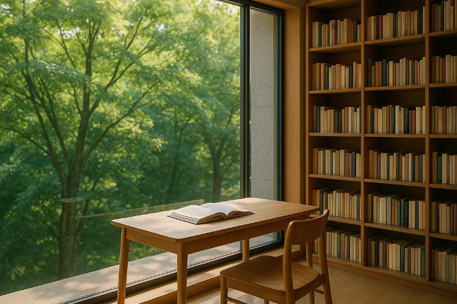 책장과 책상이 있는 사진