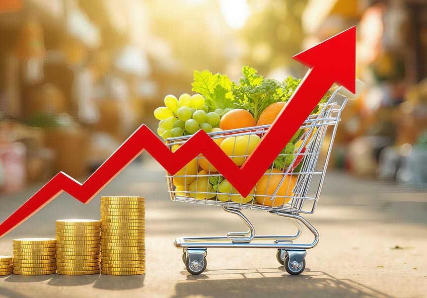 마트 장바구니 물가가 상승하는 모습을 표현한 실사 이미지
