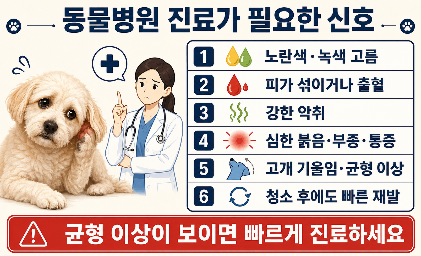 강아지 귀의 악취&middot;고름&middot;출혈&middot;부종&middot;통증과 균형 이상 등 병원 진료 신호