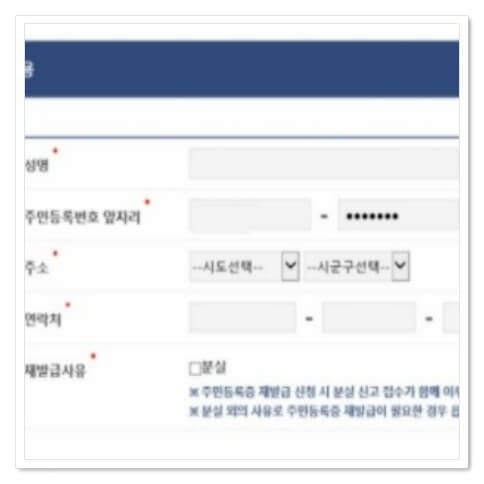 재발급 신청서 정보 입력