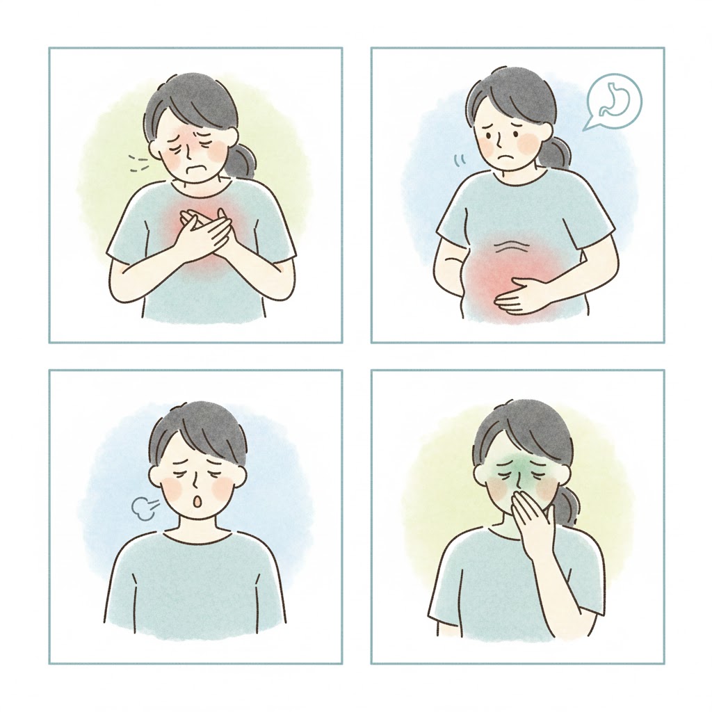 위염 증상 체크리스트 - 속쓰림, 더부룩함, 명치통증, 메스꺼움