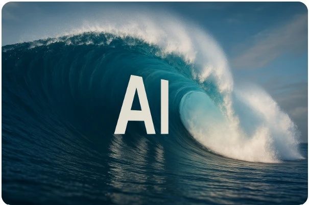AI의 거대한 물결을 상징적으로 표현한 이미지