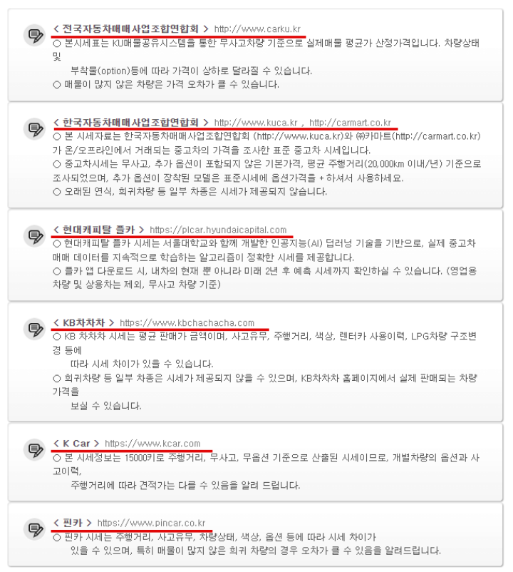 내차시세조회-중고차시세조회업체들