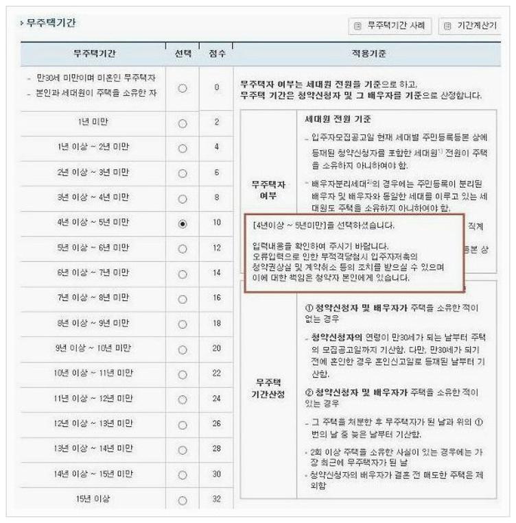 청약가점 계산기